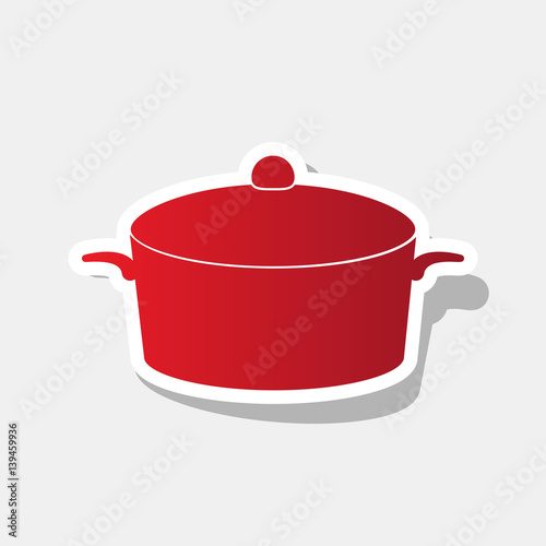 Pan sign. Vector. New year reddish icon with outside stroke and gray shadow on light gray background.