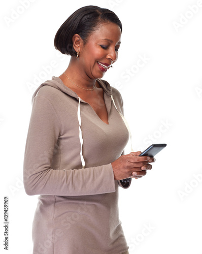 Black woman with smartphone. © grinny