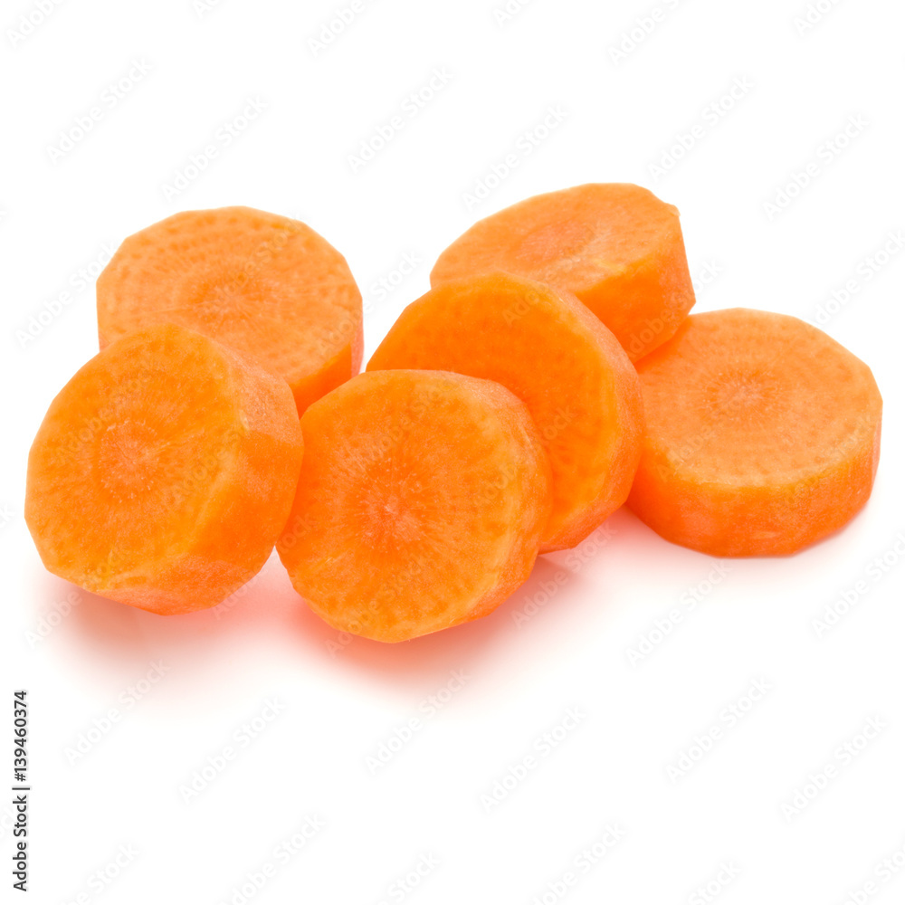 Chopped carrot slices isolated on white background cutout Chopped carrot slices isolated on white background cutout