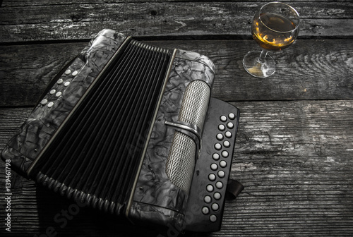 Konstfotografi Old accordion with wine