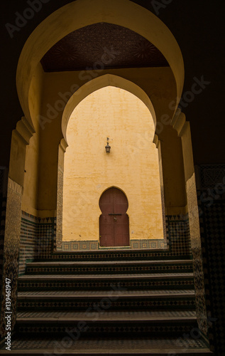 Traditional riad hallway with door photo