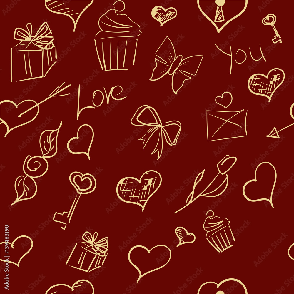 Valentines day ornate background. hand-drawn seamless pattern