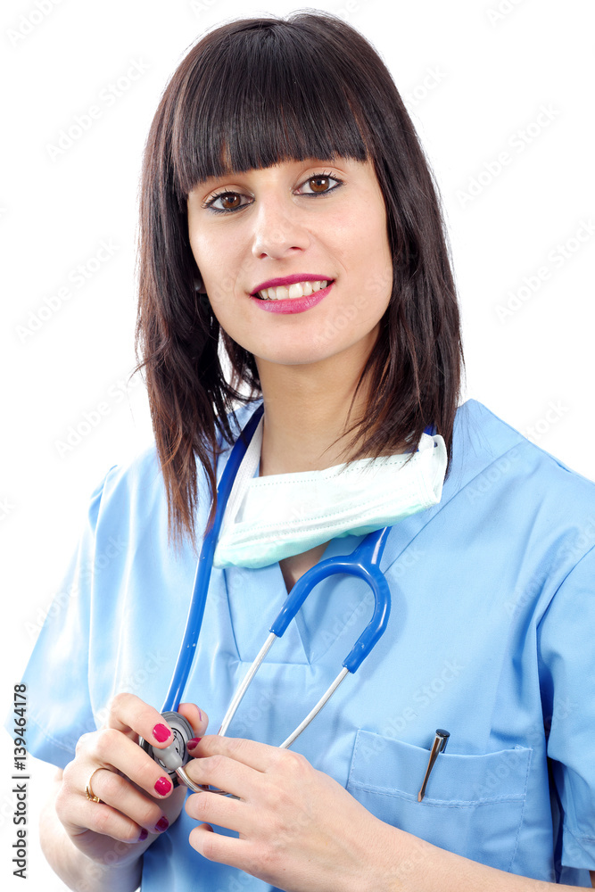 closeup portrait of young female medical on white closeup portrait of young female medical on white