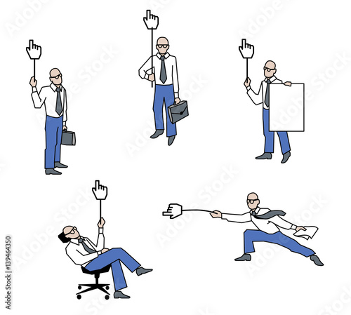 Vector illustration in a flat style of business men and situations with cursor.
