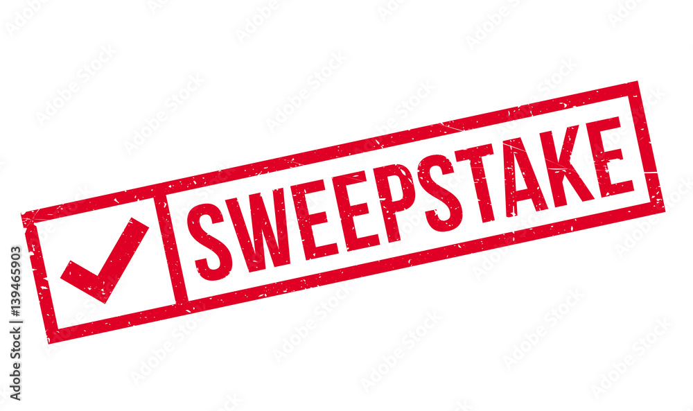 Sweepstake rubber stamp. Grunge design with dust scratches. Effects can be easily removed for a clean, crisp look. Color is easily changed.