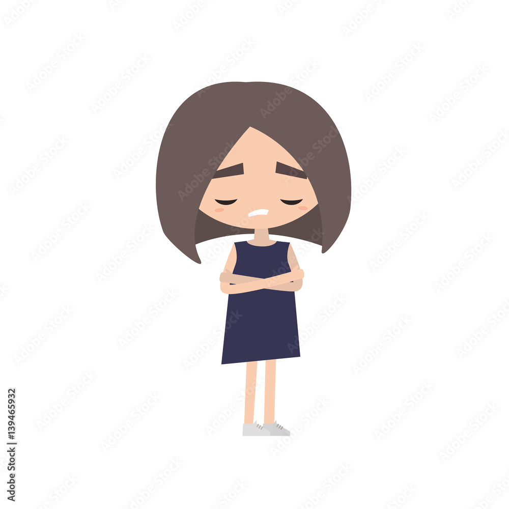 Sad offended girl cartoon illustration, Vector flat image Sad offended girl cartoon illustration, Vector flat image