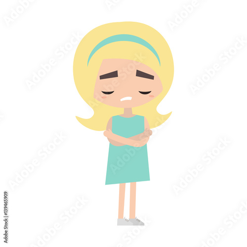 Sad offended blonde girl cartoon illustration, Vector flat image