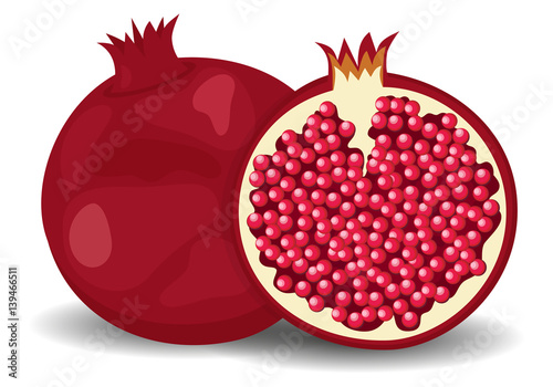 Juicy pomegranate isolated on white. flat style