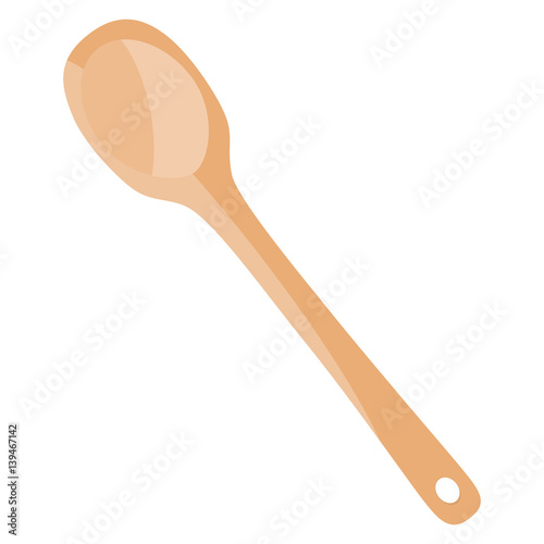 Close-up top view of wooden spoon isolated over white. photo