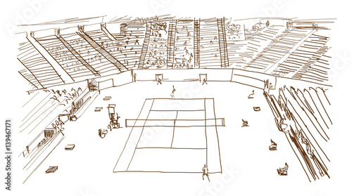 Sketch of Tennis stadium in vector illustration.