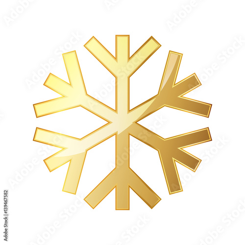 Gold snowflake icon. Vector illustration.