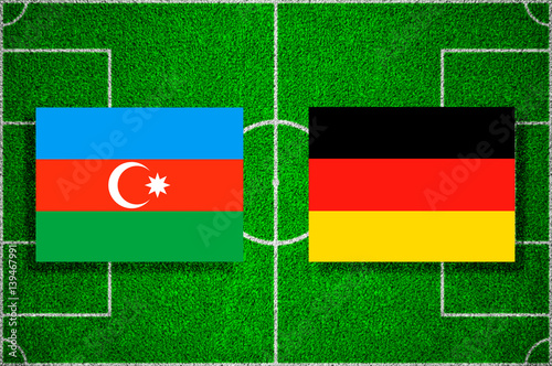 Flags Azerbaijan - Germany on the football field. 2018 football qualifiers