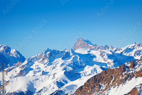 Beautiful landscape of snowcapped mountain peaks