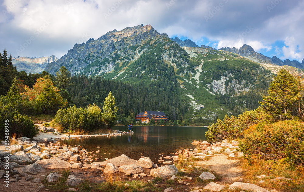Naklejka premium Poprad lake,famous and very popular destination in High Tatras national park, Slovakia