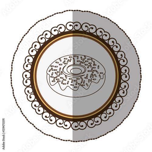 emblem silhouette donut with colored sparks icon, vector illustraction design