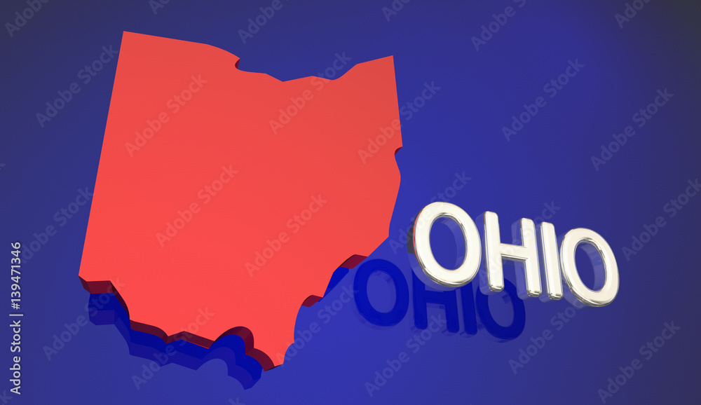 Ohio Red State Map OH Word Name 3d Illustration Ohio Red State Map OH Word Name 3d Illustration