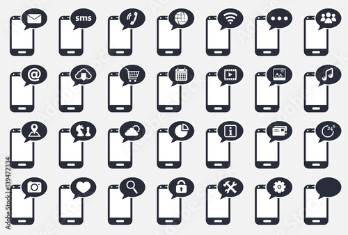 smartphone and mobile icons with media signs