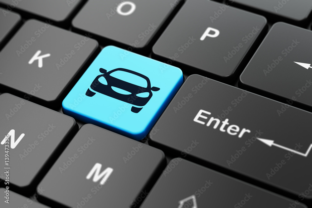 Travel concept: Car on computer keyboard background Travel concept: Car on computer keyboard background