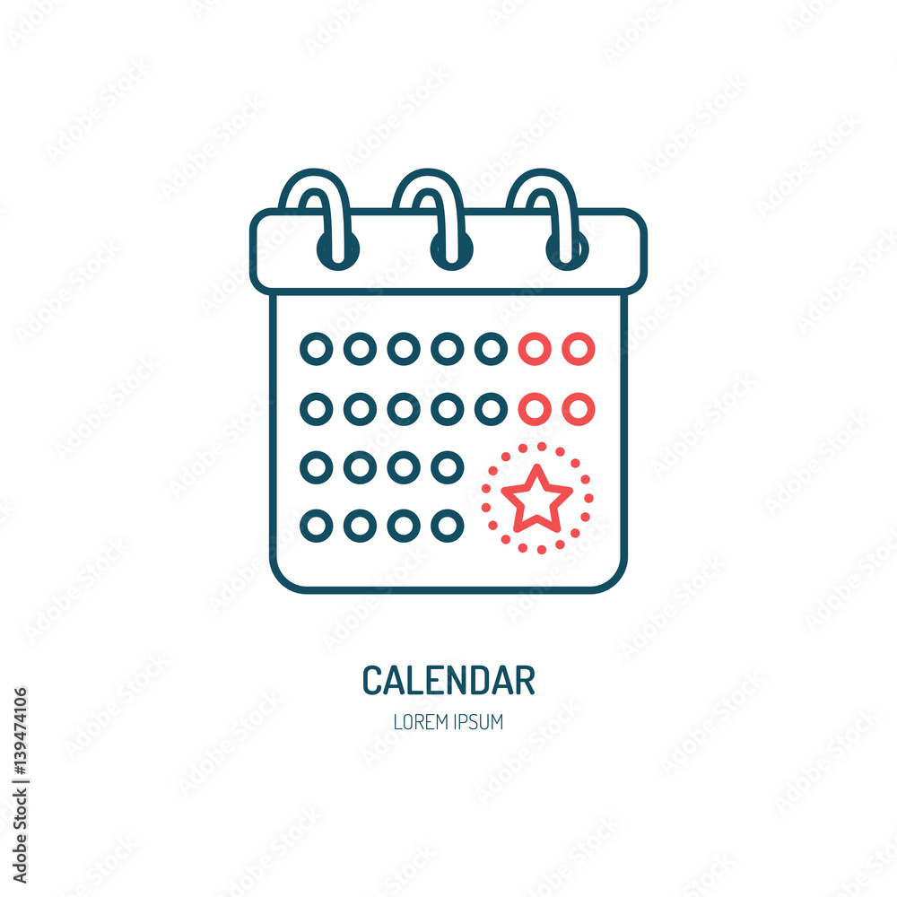 Calendar line icon. Vector logo for event organization agency. Linear illustration of date reminder. Calendar line icon. Vector logo for event organization agency. Linear illustration of date reminder.