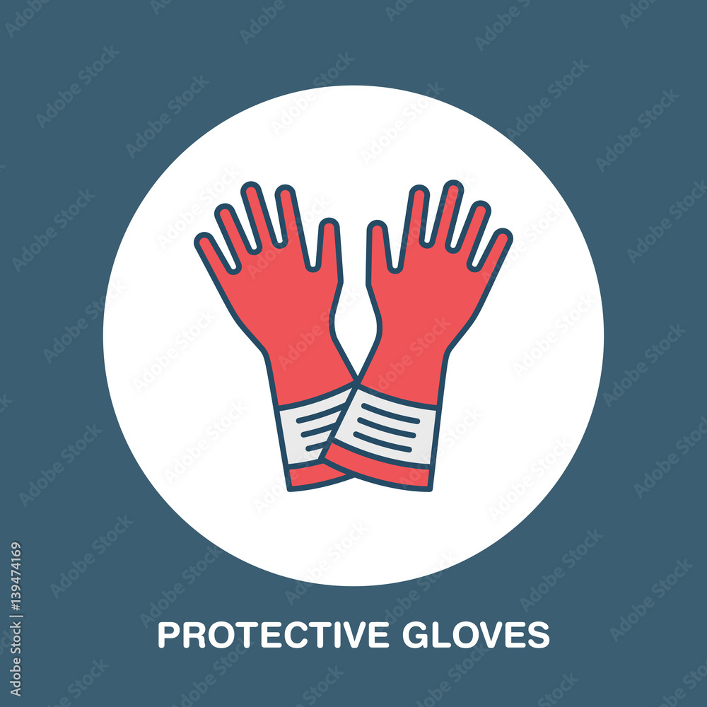 Safety gloves, hand protection flat line icon. Vector logo for personal protective equipment store. Safe work thin linear sign.