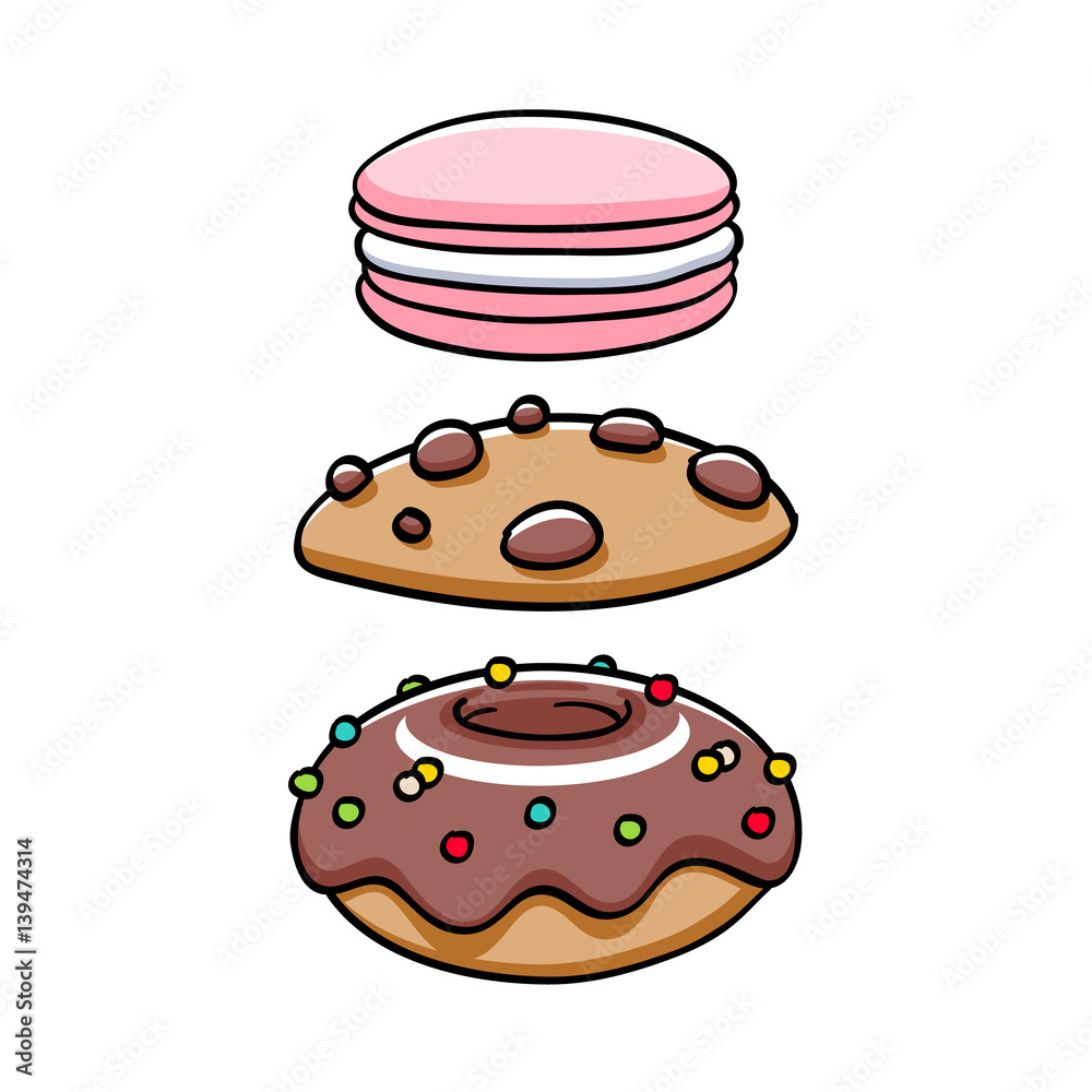Colorful baked sweets icons set. Colorful baked sweets icons set.