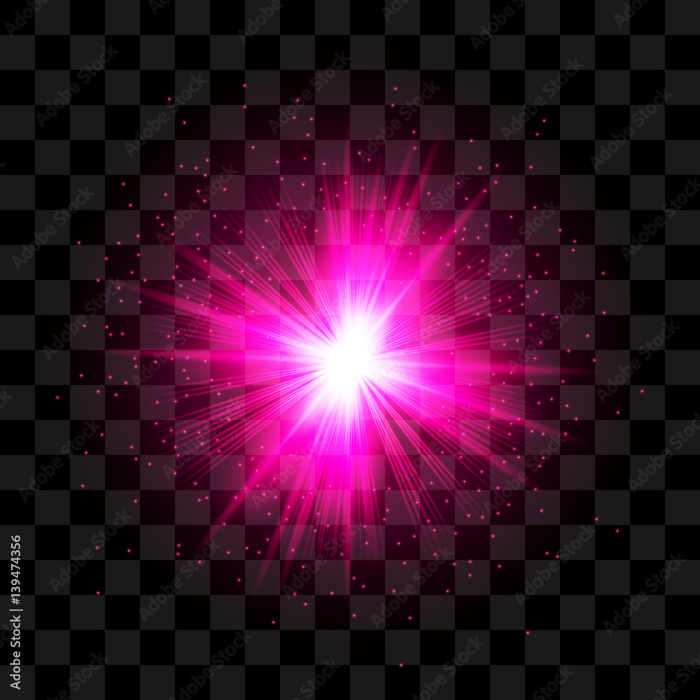A bright flash or explosion to scatter shine on a transparent background.  Vector illustration pink glow with Glitter. 素材庫向量圖| Adobe Stock