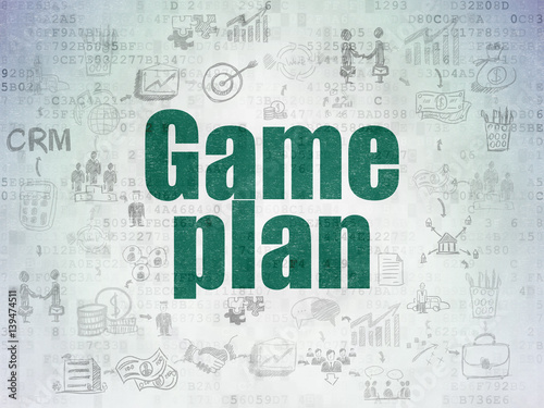 Business concept  Game Plan on Digital Data Paper background