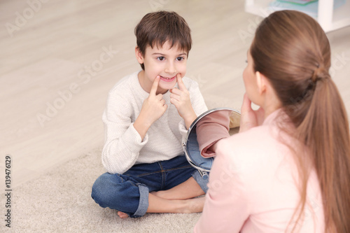 Cute little boy at speech t...
