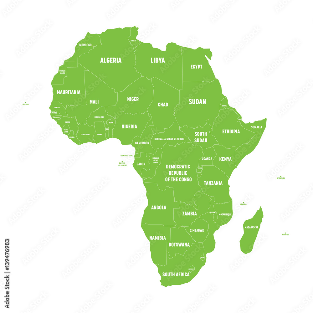 Simple flat green map of Africa continent with national borders and ...