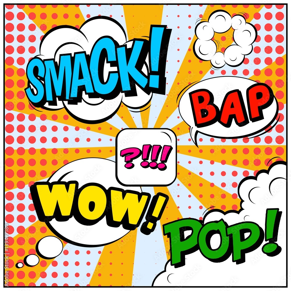 Abstract creative concept vector comic pop art style blank, layout template with clouds beams and isolated dots background. For sale banner, empty speech bubble set, illustration halftone book design. Abstract creative concept vector comic pop art style blank, layout template with clouds beams and isolated dots background. For sale banner, empty speech bubble set, illustration halftone book design.