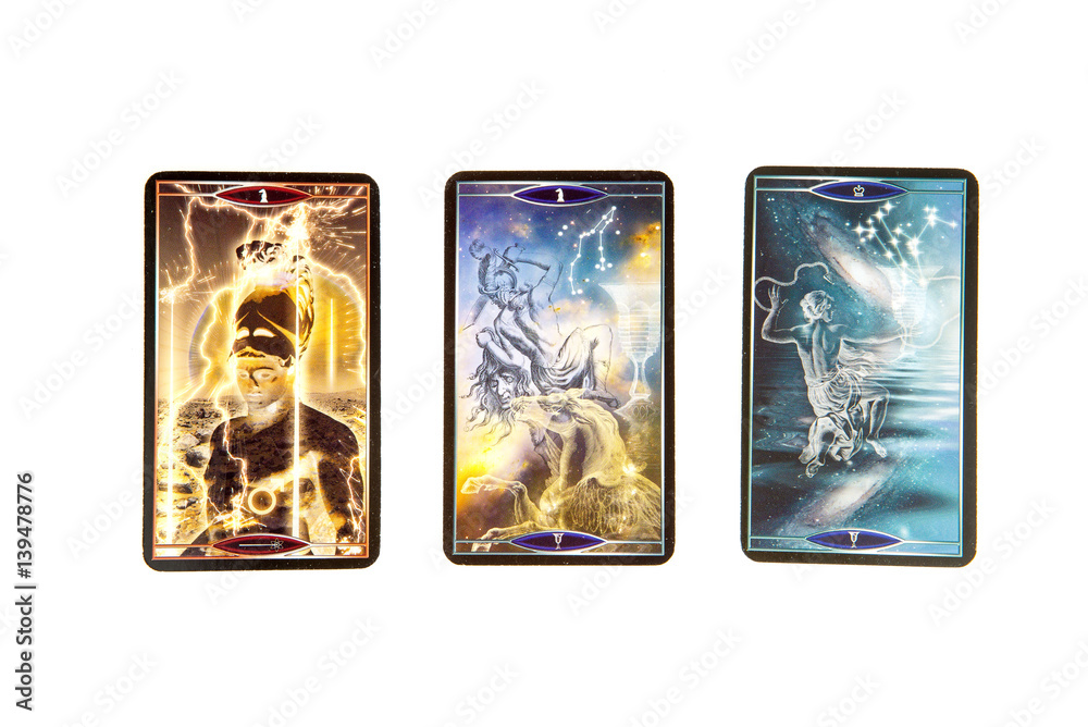 Tarot cards on white background. Quantum tarot deck. Esoteric background.  Stock Photo | Adobe Stock