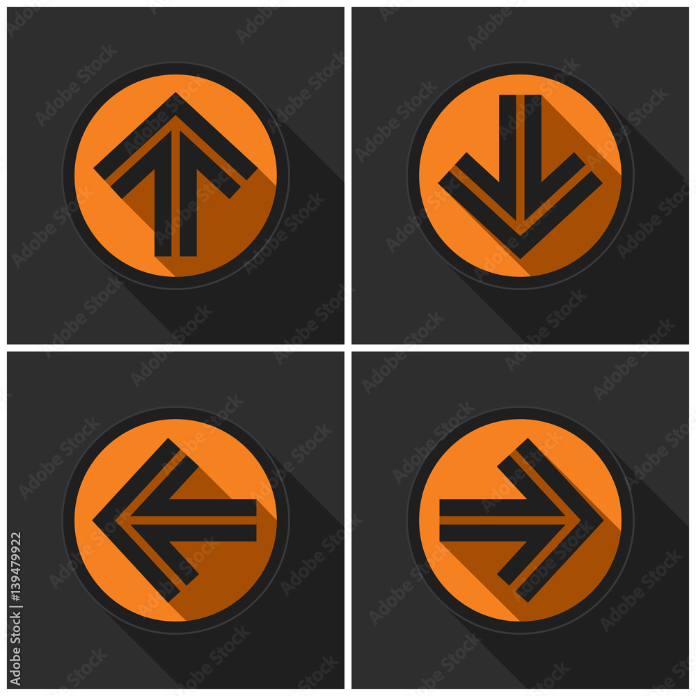 four orange round with black arrows and shadows four orange round with black arrows and shadows