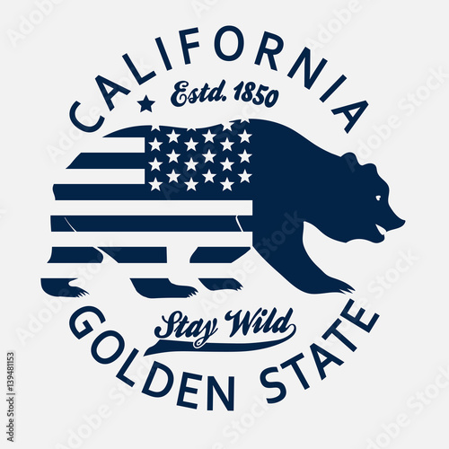 California typography print, grizzly Bear t-shirt. vector