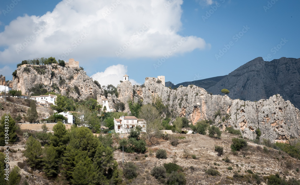 View of the small Village and castle  . Spain .