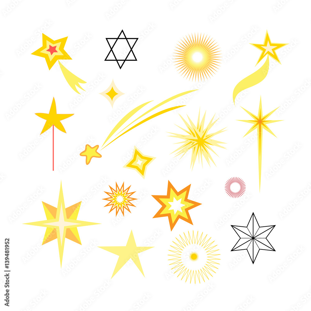 Bright collection of different examples of stars