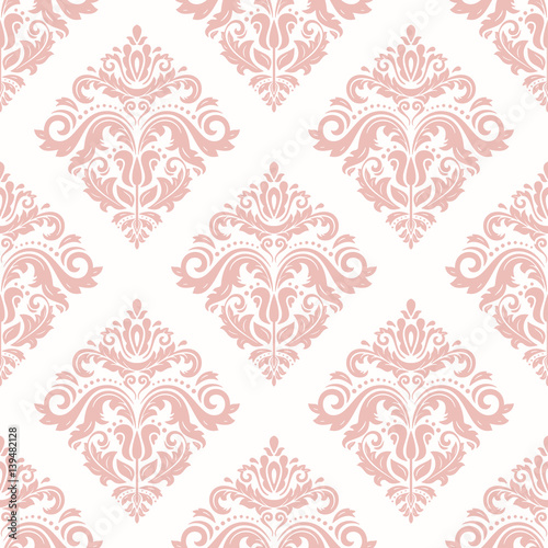 Damask vector classic pink pattern. Seamless abstract background with repeating elements. Orient background