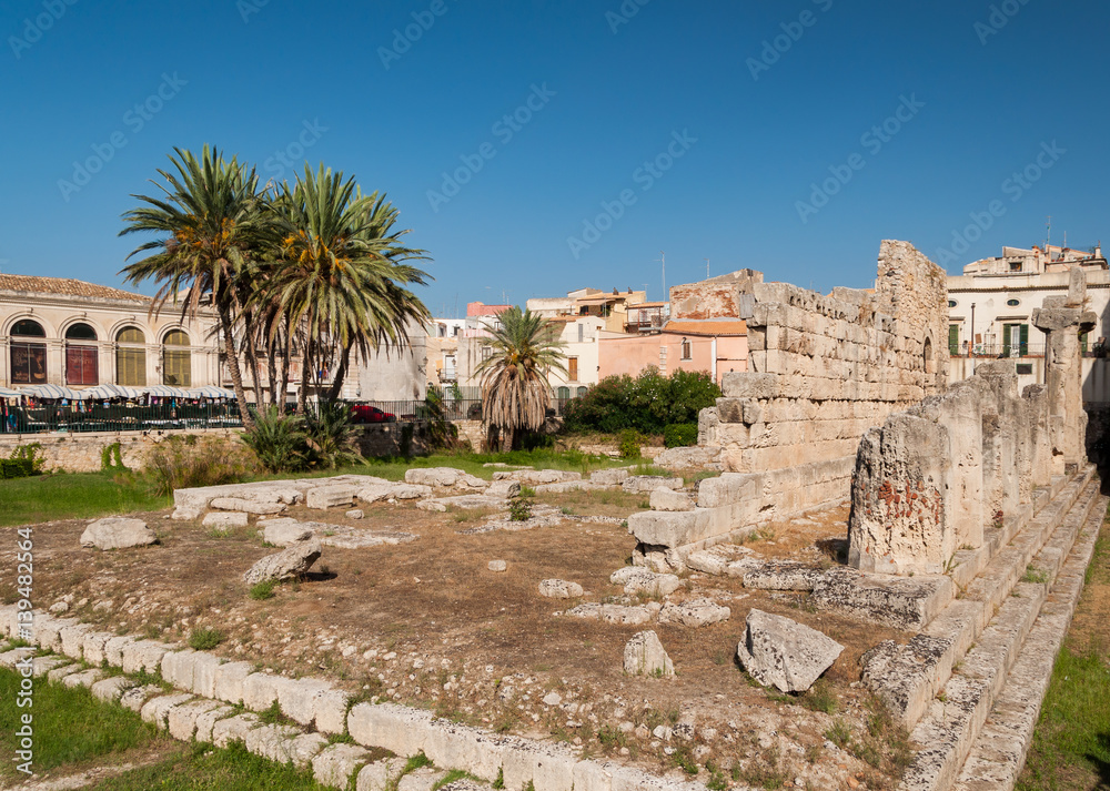 The remains of the old ancient temple Tempio di Apollo - Syracuse, Sicily