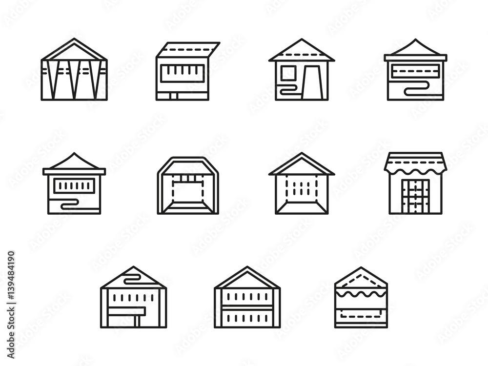 Tents and pavilions black line vector icons set