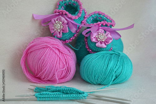knitted baby booties. Crochet handmade.