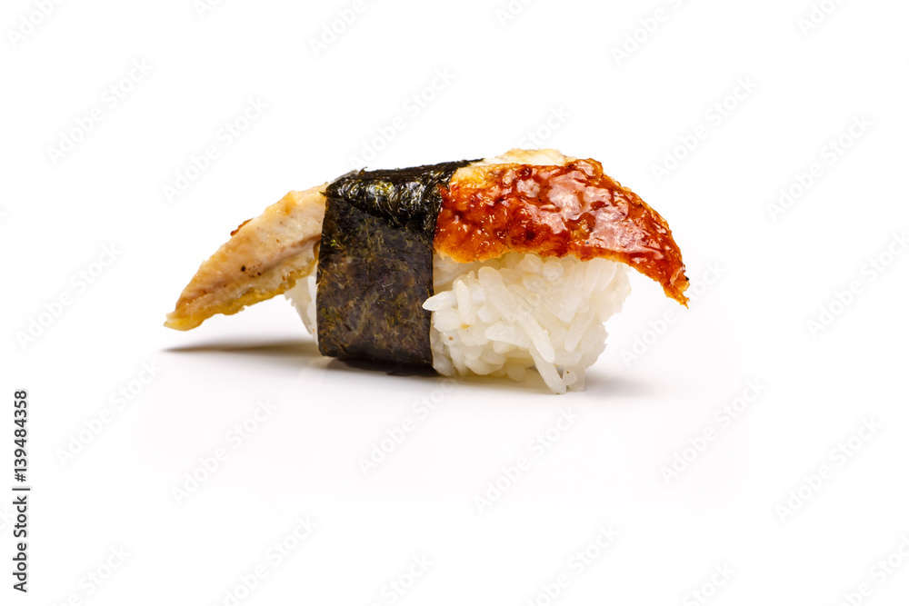 Sushi with eel on a white background. Not isolated. Sushi with eel on a white background. Not isolated.
