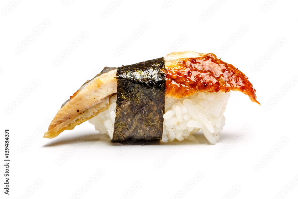 Sushi with eel on a white background. Not isolated. Sushi with eel on a white background. Not isolated.
