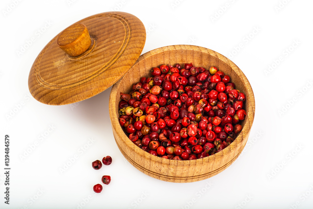 Spicy Spice Pink pepper peas on white background Spicy Spice Pink pepper peas on white background