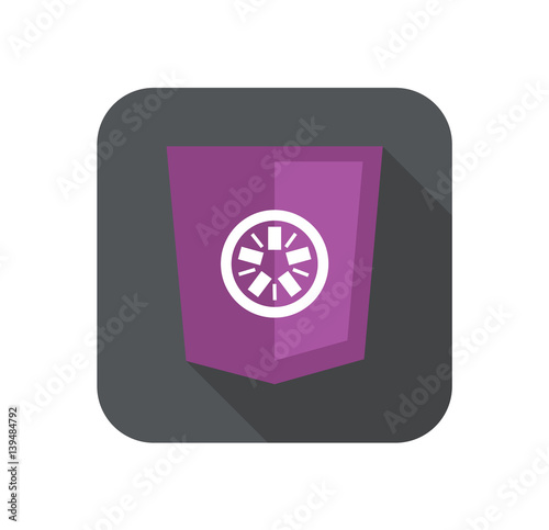 web development shield abstract round violet sign isolated icon on grey badge with long shadow