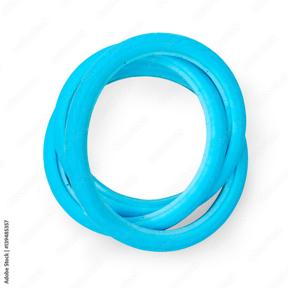 Blue airless solid bicycle tires. On white with clipping path