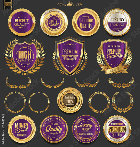 Golden badges and labels with laurel wreath collection 