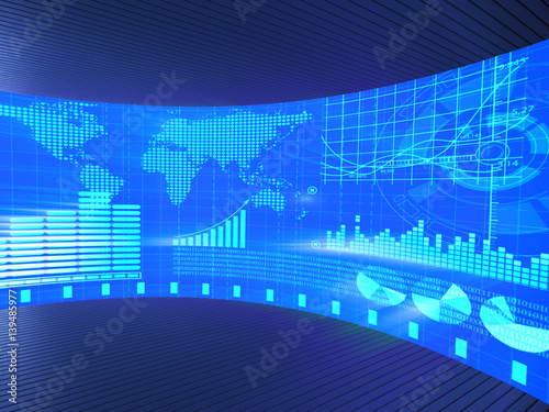 Abstract screens with various financial information - 3d rendering