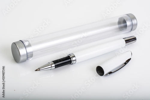 Ballpoint pen and case isolated on white background