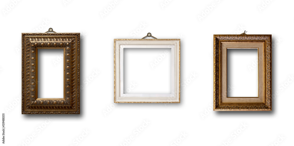 Set of picture gold wooden frame on isolated background Set of picture gold wooden frame on isolated background