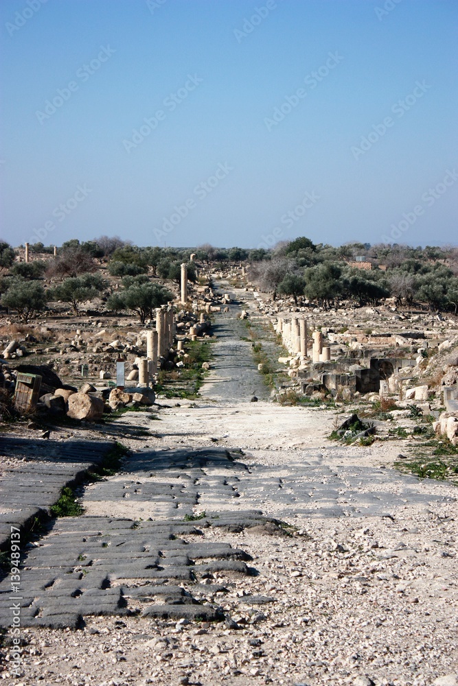 Ancient path in Gadara Umm Qais in Jordan, Middle East