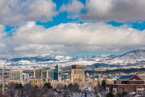 Warm sunlight paints the city of Boise Idaho